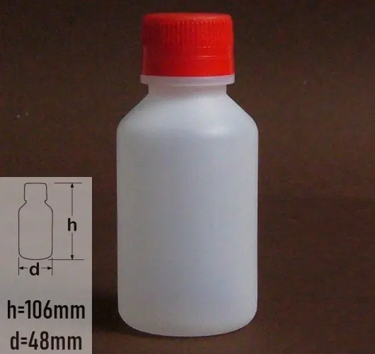 Sticla plastic 100ml culoare semitransparent cu capac standard cu autosigilare rosu